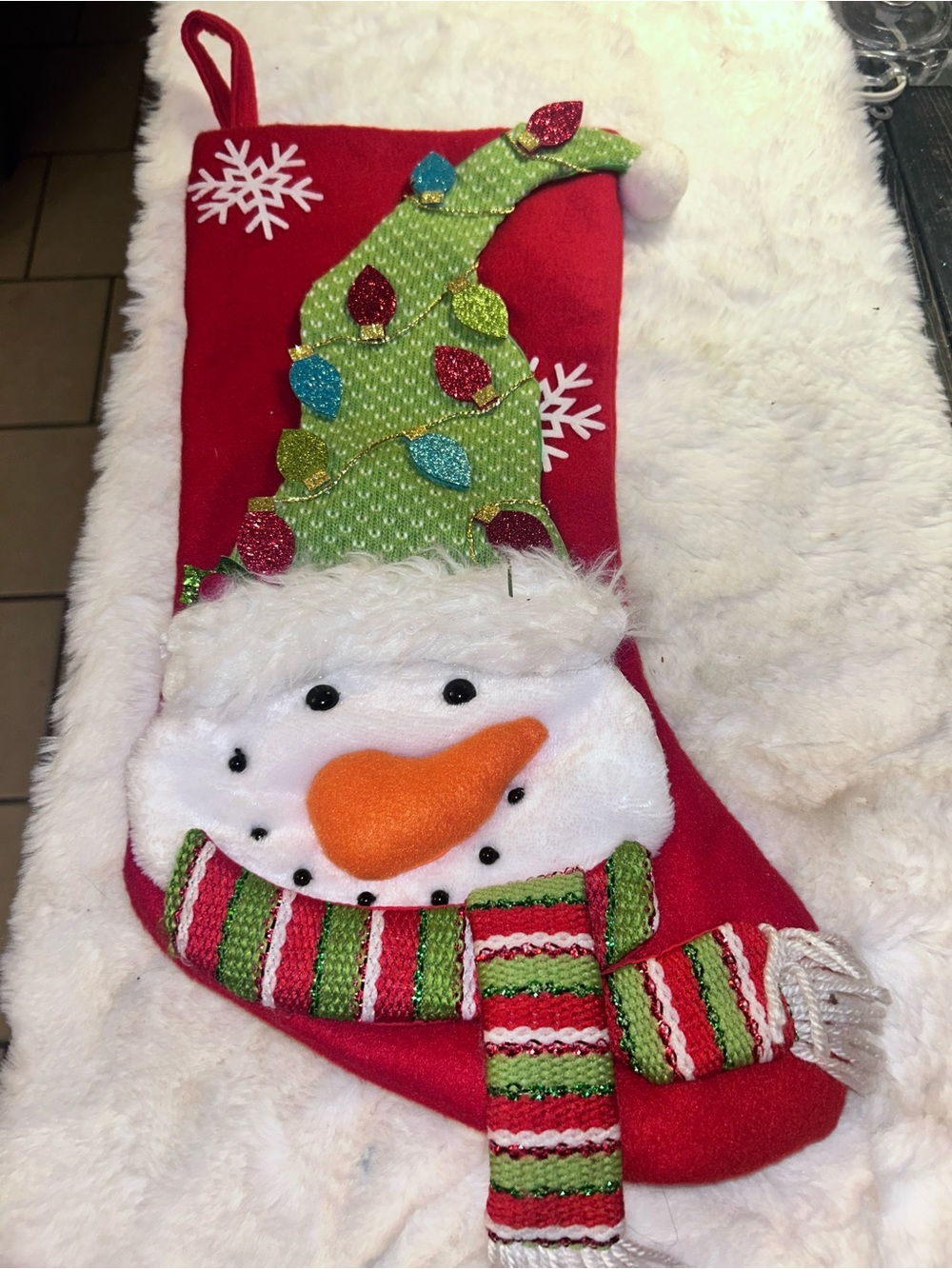 Snowman Faux Fur Rustic Farmhouse Christmas Stocking
